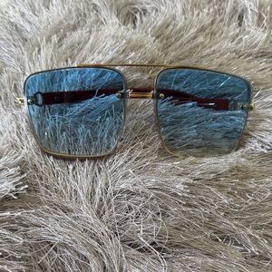 Gold Frame Sunglasses with Blue Lenses - Women's Fashion Glasses. New!